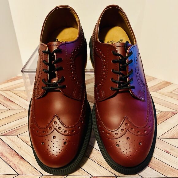 Dr Martens 3989 Cherry Red Smooth Leather Brogue M 5 W 6 Wingtip Shoes Academia - Picture 4 of 9